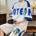 2024 Summer Men's Sets Korean Fashion Streetwear Tracksuit Men T Shirts+Shorts Two Piece Sets Casual Men Clothing Outfit Set