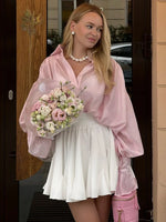 Tossy Casual Loose See-Through Shirts Women's Autumn Lapel Long Sleeve Patchwork Blouse Top Streetwear Female Solid Shirts Top