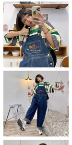 2025 Embroidered Jean Jumpsuits Women New Vintage Baggy Denim Overalls High Street Straight Loose Wide-leg Pants Female