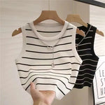 New waistcoat women wear striped wide edge temperament summer top short knit sleeveless bottom shirt