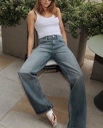 Spring New Retro Boyfriend Sle Casual Wide Leg Floor-Length Denim Jeans High Waist Loose Fit Straight Leg Adult Women