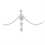 Drperfect Stainless Steel Unique Belly Button Ring with Waist Chain Dangle Rings Bikini Body Chain Waist Chains Fashion Jewelry