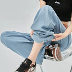 Summer Jeans Women Ice Silk High Waist Blue Loose Korean Fashion Simple Leisure All-match Daily Wide Leg Stylish Trendy Chic