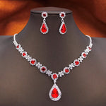 Women's Rhinestone Water Drop Bridal Jewelry Set Birthday Prom Purple Choker Necklace Earrings Wedding Bride Accessory Fashion