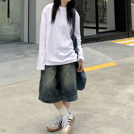 Y2K Vintage Baggy Jean Shorts Womens Washed Wide Leg Capri Pants Casual Barrel Jeans Denim Shorts Mens Oversized Jorts