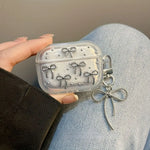 Cute Silver Bowknot Headphones Case with Pendant Clear Protective Shell Shockproof TPU Soft Cover for Airpods 4/3/2/1/pro2/pro