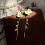 2023  New Gentle Sweet Cute Gardenia Drop Earrings French White Flower Long Pearl Tassel Earrings for Women Party Jewelry Gifts