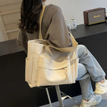 Nylon Tote Bag with Multiple Pocket Lightweight Foldable Design for Office Commute Shopping Fitness Storage Handbag Shoulder Bag