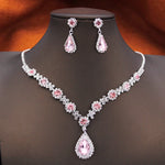 Women's Rhinestone Water Drop Bridal Jewelry Set Birthday Prom Purple Choker Necklace Earrings Wedding Bride Accessory Fashion