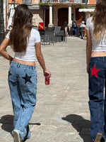 HOUZHOU Y2k Vintage Star Pattern Jeans Women Harajuku Loose Straight Denim Pants American Retro Baggy Street Aesthetics Trousers