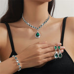 FYUAN Exquisite Red Blue Green Necklace Earrings Bracelet Water Drop Crystal Earrings for Wedding Jewelry Sets