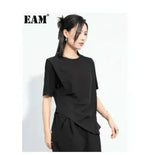 EAM Women Irregular Drawstring Big Size White Blouse New Stand Collar Long Sleeve Shirt Fashion Tide Spring Autumn 2025 1Z189
