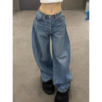 Gradient Spring 2025 Blue Jeans Women Y2K Vintage High Waisted Jeans Straight Streetwear Loose Large Wide Leg Denim Pants