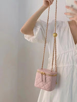 Versatile Tweed Styleargyll Chain Handle Double Ball Box Small Square Bag Trendy Single Shoulder Slant Cross Bag Makeup Bag