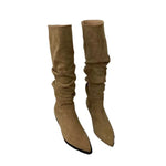 Women Knee High Boots Autumn Winter Female Shoes Fashion Female Slip-on Folds Low Heel Round Toe Flat Long Boots Botas De Mujer