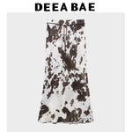DEEABAE New Spring And Summer Fashion Niche Loose Animal Print Lapel Long-sleeved Shirt High Waist Skirt Suit