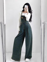 REDDACHiC 90s Retro Green Wash Women Jumpsuit Pleated Pocket Bib Pants Wide Leg Denim Overalls Loose Casual Y2k Dungaree Rompers