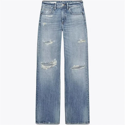 UNIZERA Women's Fashion Piercing Jeans Zipper Pocket Decoration Spring/Summer New Product Women's Clothing