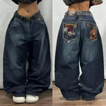 American Fashion Trend Joker Pattern Embroidered Loose Jeans Women Street Y2K New Hip Hop Oversized Wide-leg Pants Unisex Jeans