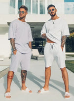 2024 New Summer Solid Color Letters Printed Suit Casual Sportswear Men's Suit Short-Sleeved T Shirt Street Hip-Hop Two-Piece Set