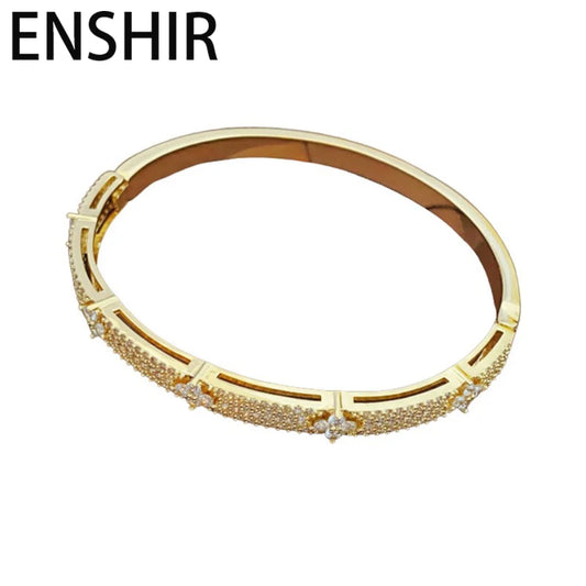 ENSHIR Four Leaf Flower Inlaid Zircon Bracelet For Women Girls Delicate Elegant Jewelry Wedding Party Wholesale