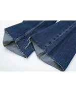 TRAFZA 2024 Women's Street Trendy Denim Jeans Deconstructed Trousers Embellished Mid-Waist Wide Leg Pockets Versatile Jeans