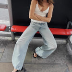Spring New Retro Boyfriend Sle Casual Wide Leg Floor-Length Denim Jeans High Waist Loose Fit Straight Leg Adult Women