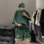 2024 Summer New Men's Leisure Sports Chinese Style Retro Couple Set Breathable Loose Fashion Splicing Two Piece Set