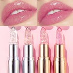 QIBEST Glitter Lipstick Lip Balm Color Change Transparent Moisturizing Crystal Jelly Pearlescent Lip Plumper Gloss Tint Cosmetic