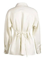 EAM Beige Zipper Pocket Back Bandage Blouse Women New Lapel Long Sleeve Loose Fit Shirt Fashion Spring Autumn 2025 1DF149100