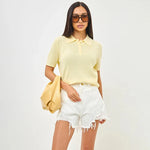 Tornova Short Sleeve Knitted T shirt Woman Summer Casual Loose Lapel Solid Ins Hot Tops Pullover Female Sweater T shirt Outwear