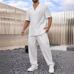 New Men's Commuter Suit Casual Button Shirt and Short Sleeve Pants Two-piece Set for Men