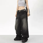 Oversized Retro Black Jeans Wide Leg Pants For Women Chic Y2K Low Waist Baggy Jeans Trouser Mens Barrel Jeans Streetwear