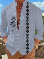 New linen shirt men's button fashion trend pattern slim fit, comfortable and soft brand new retro top