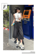 Denim Straight Buttoned High Waist Streetwear Wide Leg Jeans Vintage Blue Jeans Long Pants Y2k Work Summer Blue Jeans Capris