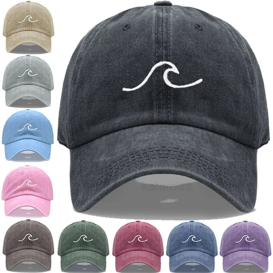 Men's Baseball Cap Women's Washed Cotton Waves Embroidery Embroidery Dad Hat Sport Golf Caps For Man Sun Hats Dropshipping