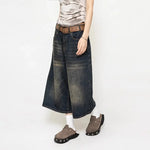 Summer American Retro Loose High Waist Distressed Seven-Foot Women's Jeans Wide Leg 7-Piece Pants High Street Design Sense