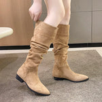 Vintage Women Knee High Boots Fashion Square Low Heel Shoes Concise Slip On Slim Long Botas De Mujer