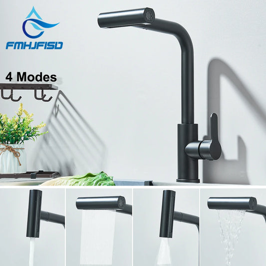 Black Kitchen Sink Faucet Pull Out 4 Modes Rotation Hot And Cold Water Mixer Tap Single Handle Deck Mounted Kitchen Crane