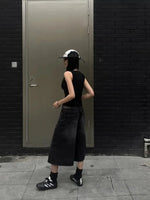 Women Black Y2k Style Baggy Denim Shorts Wide Leg Capri Pants Trendy High Waisted Dark Wash Jeans Female Casual Retro 2000s