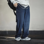 Maden Men's Vintage Knit Waffle Sweatpants Loose Fit Straight Solid Pants with Elastic Waist and Drawstring Trousers for Autumn