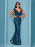 Elegant Blue Evening Dress For Women Long 2025 Luxury Mermaid Formal Sequins Prom Wedding Party Cocktail Dresses
