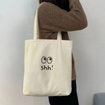 Simple Shopping Bag Canvas Handbag Simple Letter Printed Large Capacity Shoulder Bag Shopping Bag Student Underarm Bag