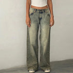 Women Y2K Low Rise Baggy Jeans Retro Aesthetic Loose Fit Boyfriend Straight Wide Leg Jeans Trendy Stretch Long Denim Pants