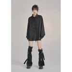 French Elegance Black Blouses Baggy Lapel Collar Korean Lady Sweet Cross Bandage Exquisite Shirts Single Breasted Streetwear