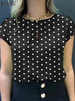 2024 Summer Tunic Tops ZANZEA Women Short Sleeve Polka Dots Blouse Work Holiday Shirt Casual O Neck Blusas Female Chemise Mujer