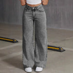 Jean Straight Pants Women Denim Washed Jeans Full Length Mom Embroidery Pockets Loose High Waist Vintage Zipper Fly Spliced