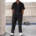 New Men's Commuter Suit Casual Button Shirt and Short Sleeve Pants Two-piece Set for Men