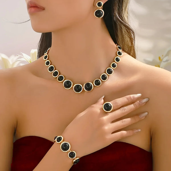 5PCS Metal Sphere Necklace Simple Luxury Resin Cord Bracelet for Women Elegant Ring Earring Post Party Accessory Vacation Gifts