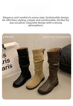 2025 Summer New Retro Thi Heel Mid-Calf Knight Boots  Boots Women's oes Faionable Rubber Sole round Toe Pure Color